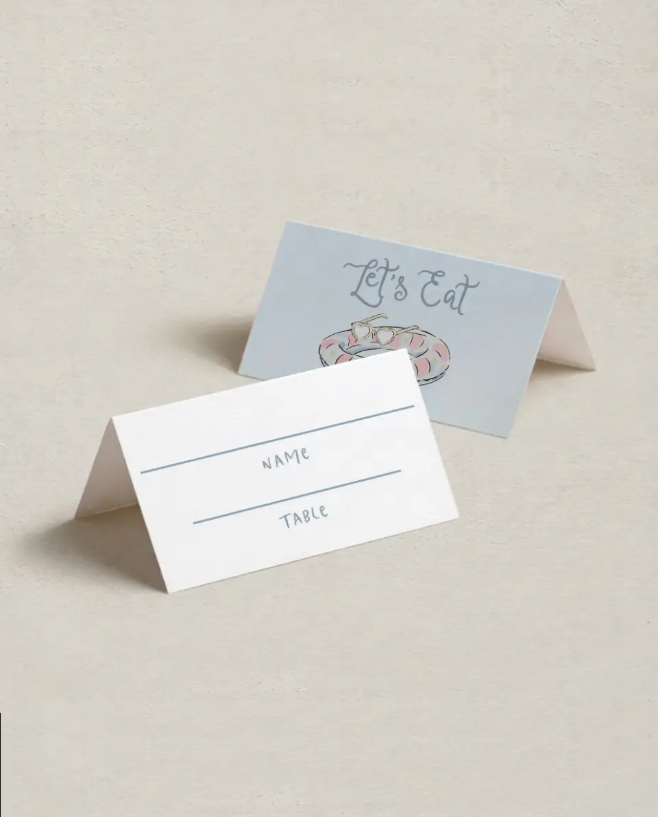 This is a 3½" x 2" Folded Bachelorette Party Table Décor called Pool Bach printed in full color on Premium Smooth paper
