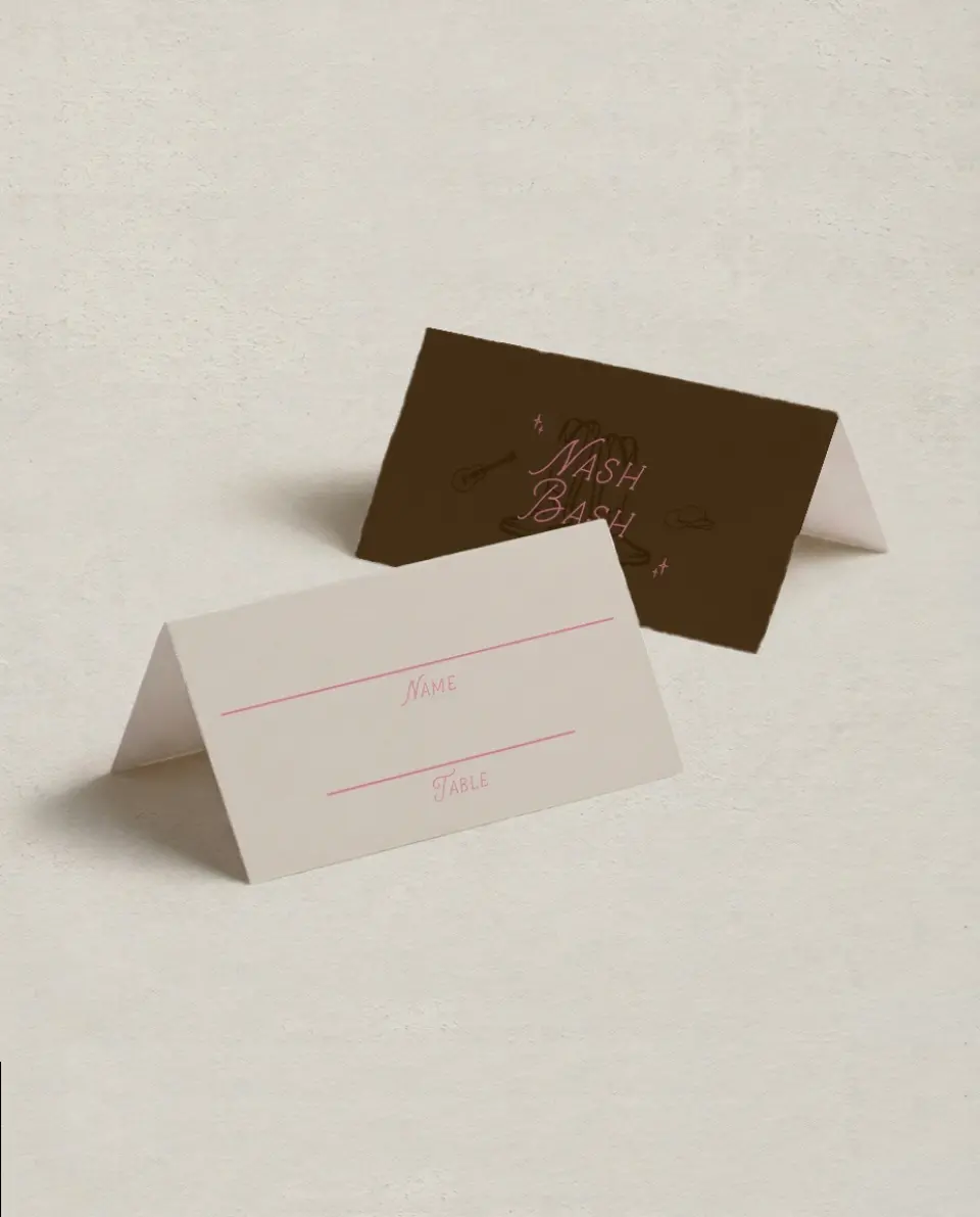This is a 3½" x 2" Folded Bachelorette Party Table Décor called Nash Bash printed in full color on Premium Smooth paper