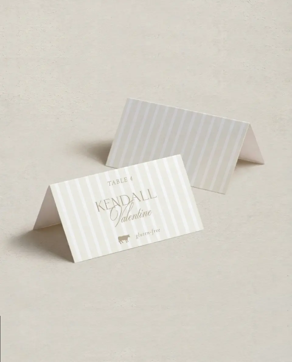 This is a 3½" x 2" Folded Wedding Place Card called Kensington printed in full color on Premium Smooth paper