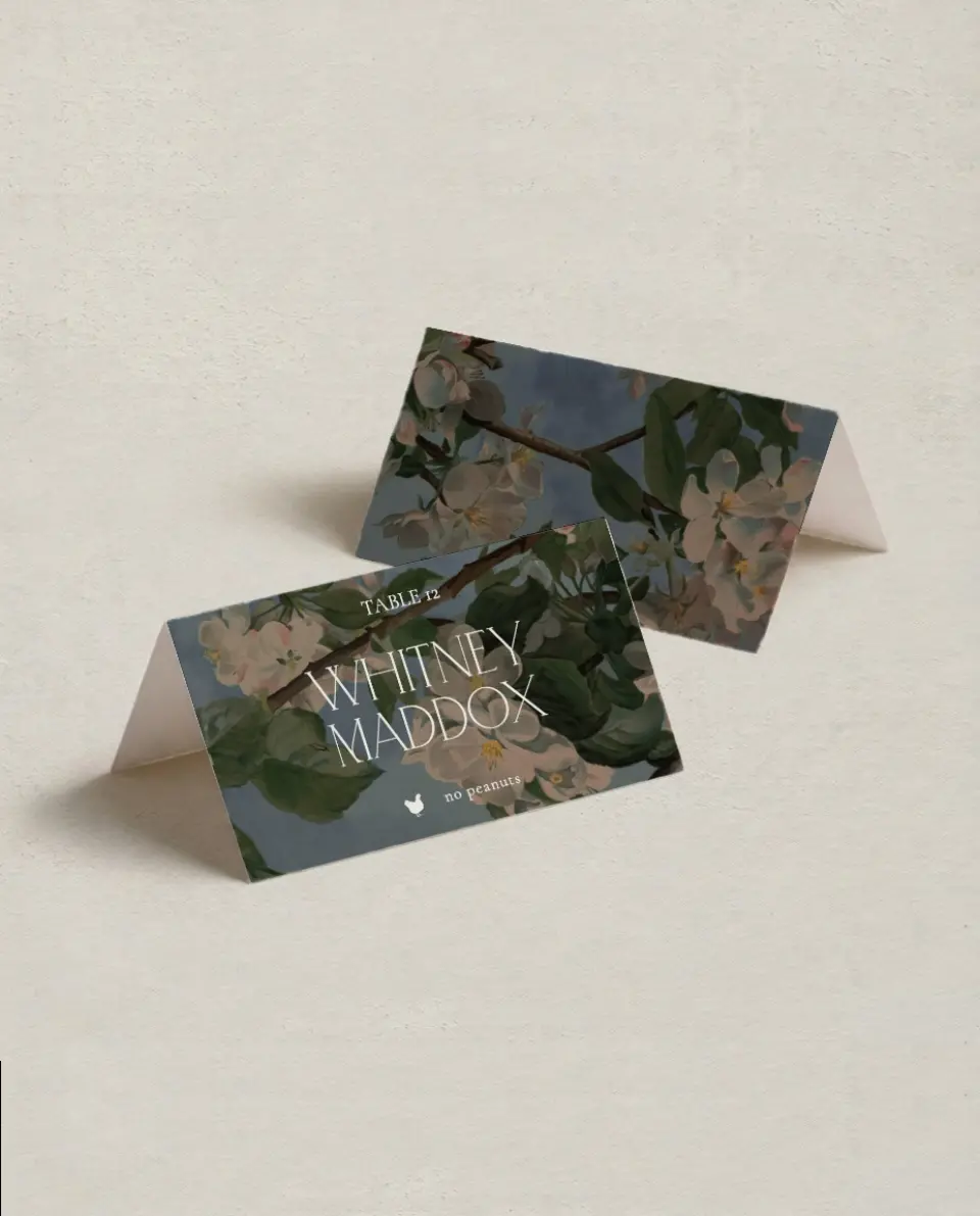 This is a 3½" x 2" Folded Wedding Place Card called Nantucket printed in full color on Premium Smooth paper