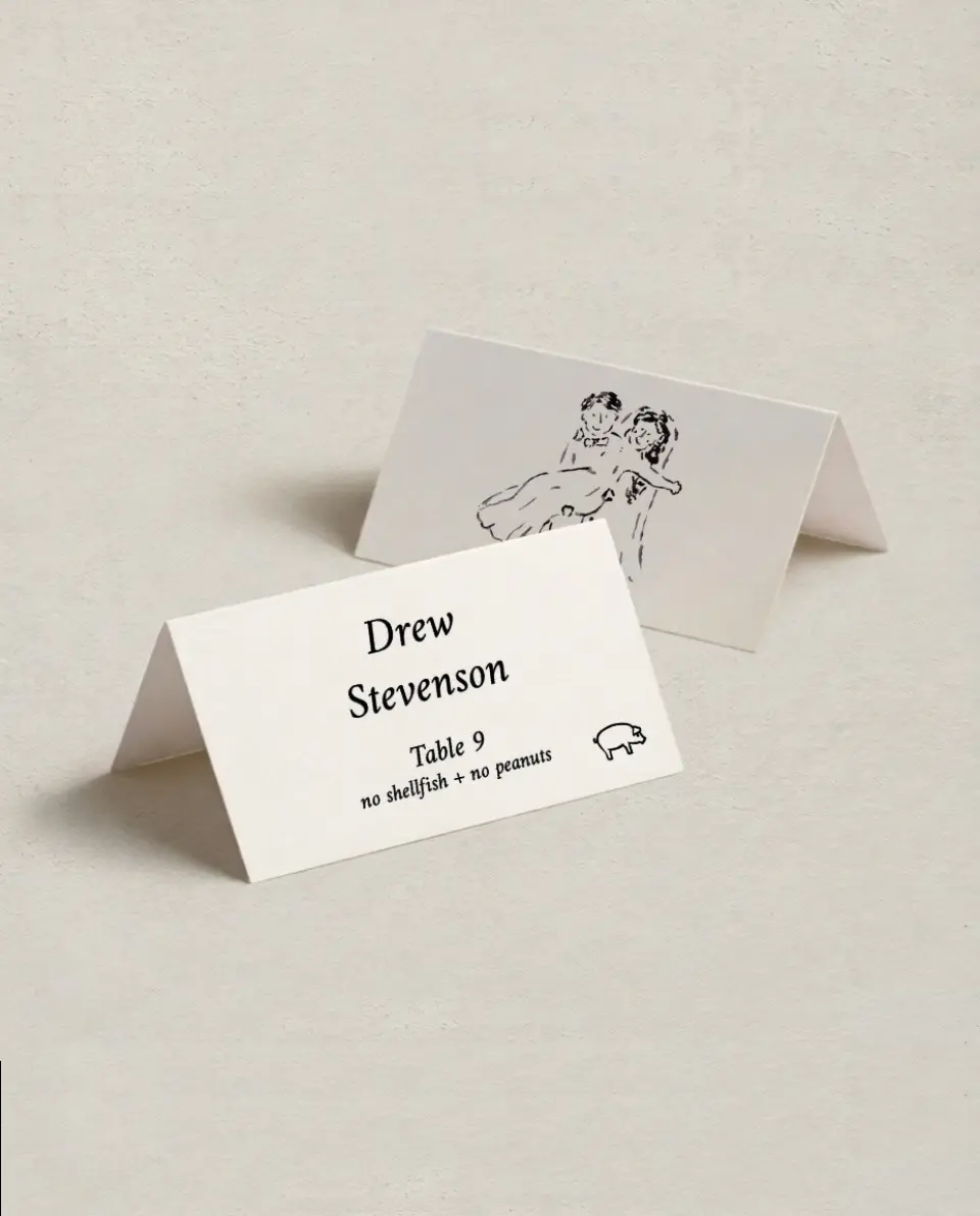 This is a 3½" x 2" Folded Wedding Place Card called Mi Amor printed in full color on Premium Smooth paper