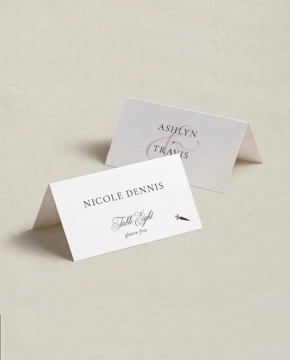 This is a 3½" x 2" Folded Wedding Place Card called Georgetown printed in full color on Premium Smooth paper