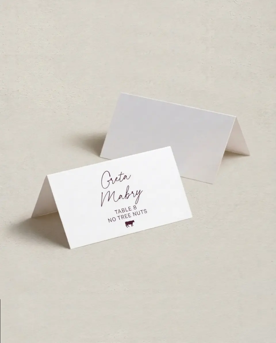 This is a 3½" x 2" Folded Wedding Place Card called The Wilclift printed in full color on Premium Smooth paper