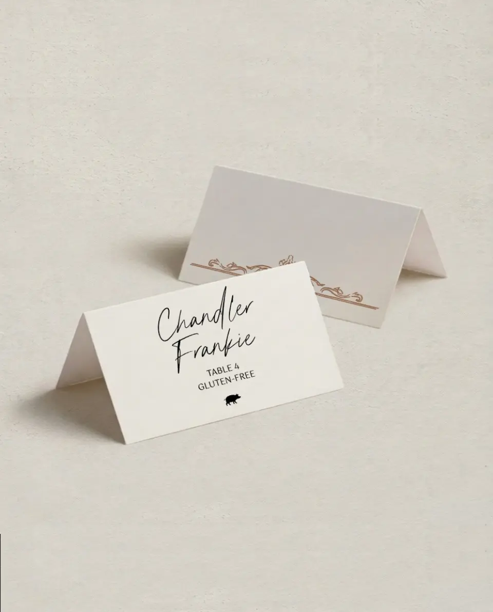 This is a 3½" x 2" Folded Wedding Place Card called Nazareth & Stone printed in full color on Premium Smooth paper