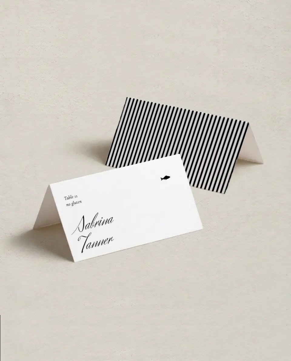 This is a 3½" x 2" Folded Wedding Place Card called Commonwealth Club printed in full color on Premium Smooth paper