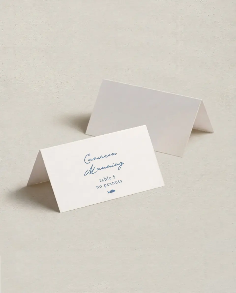 This is a 3½" x 2" Folded Wedding Place Card called Rosewood printed in full color on Premium Smooth paper