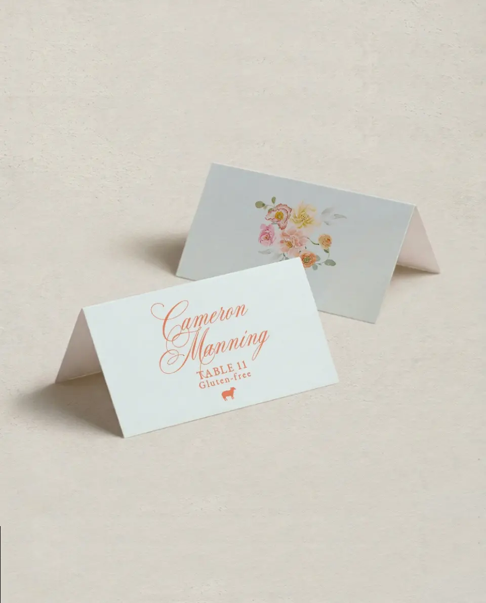 This is a 3½" x 2" Folded Wedding Place Card called Forever Favorite printed in full color on Premium Smooth paper