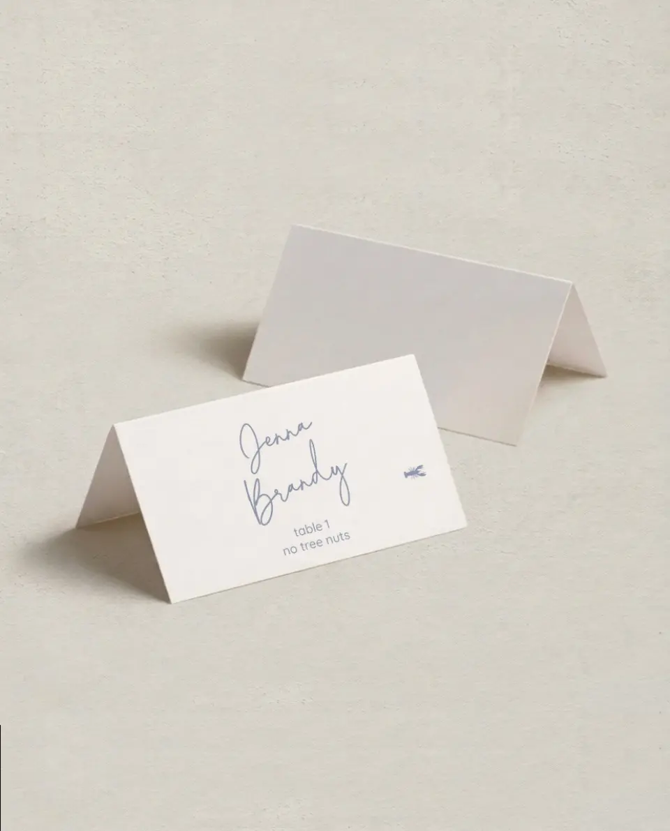 This is a 3½" x 2" Folded Wedding Place Card called Yours Truly printed in full color on Premium Smooth paper