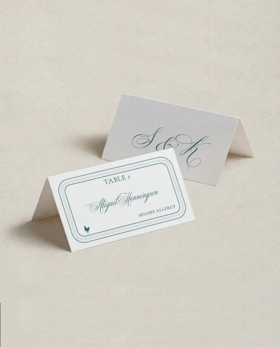 This is a 3½" x 2" Folded Wedding Place Card called Delicate Vintage printed in full color on Premium Smooth paper
