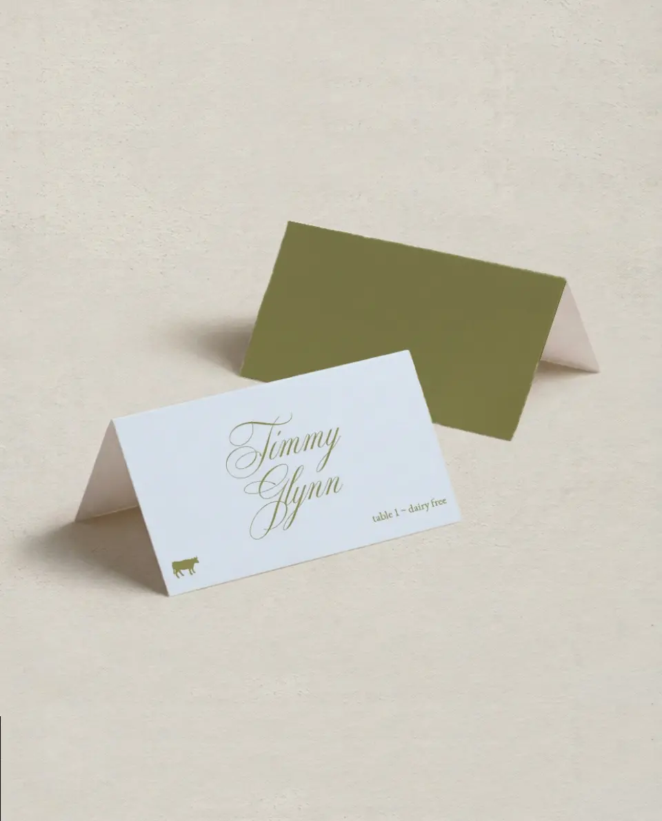 This is a 3½" x 2" Folded Wedding Place Card called Signature Vows printed in full color on Premium Smooth paper