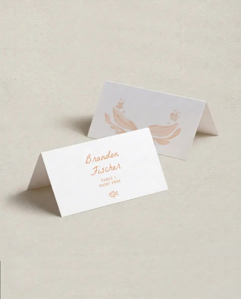 This is a 3½" x 2" Folded Wedding Place Card called Ever After Blooms printed in full color on Premium Smooth paper