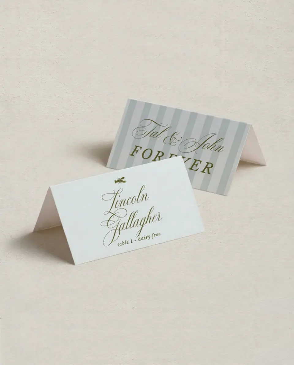 This is a 3½" x 2" Folded Wedding Place Card called Love You Forever printed in full color on Premium Smooth paper