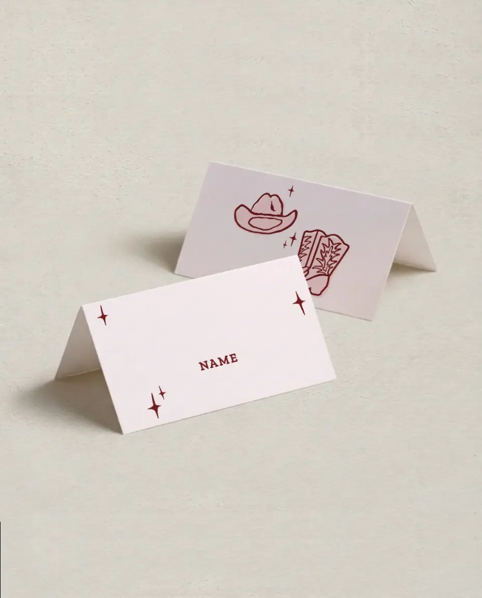 This is a 3½" x 2" Folded Bachelorette Party Table Décor called Wild Wild Wife printed in full color on Premium Smooth paper