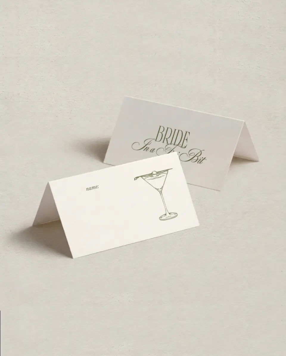 This is a 3½" x 2" Folded Bachelorette Party Table Décor called In a Tini Bit printed in full color on Premium Smooth paper
