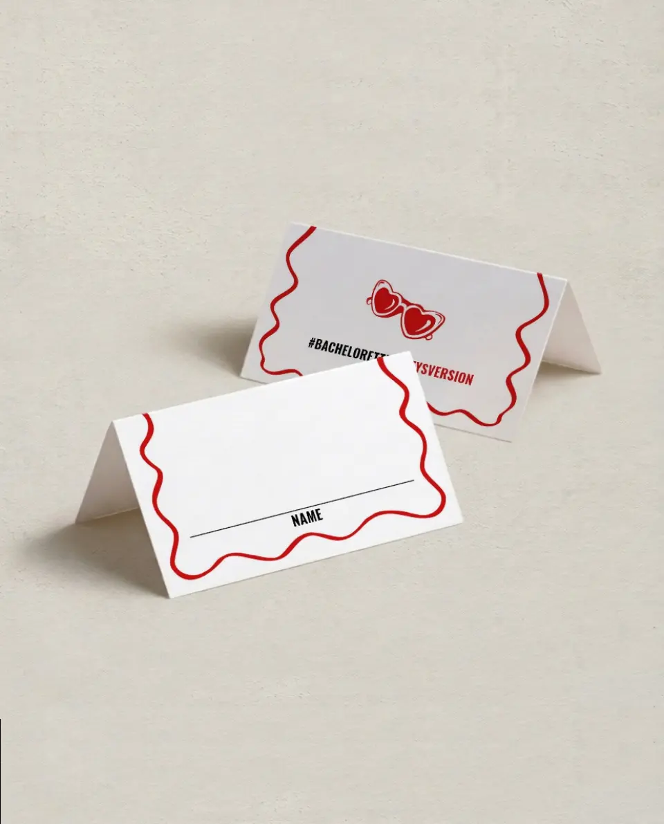 This is a 3½" x 2" Folded Bachelorette Party Table Décor called Loving Him Was Red printed in full color on Premium Smooth paper