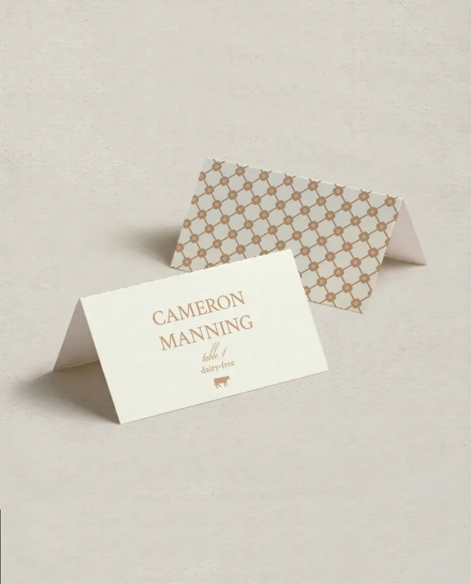 This is a 3½" x 2" Folded Wedding Place Card called Beaded Veil printed in full color on Premium Smooth paper