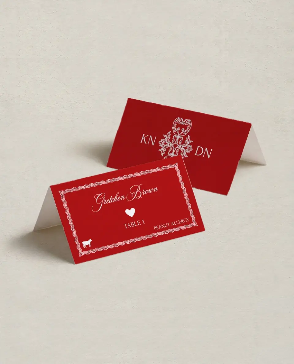 This is a 3½" x 2" Folded Wedding Place Card called Elevated Vegas printed in full color on Premium Smooth paper