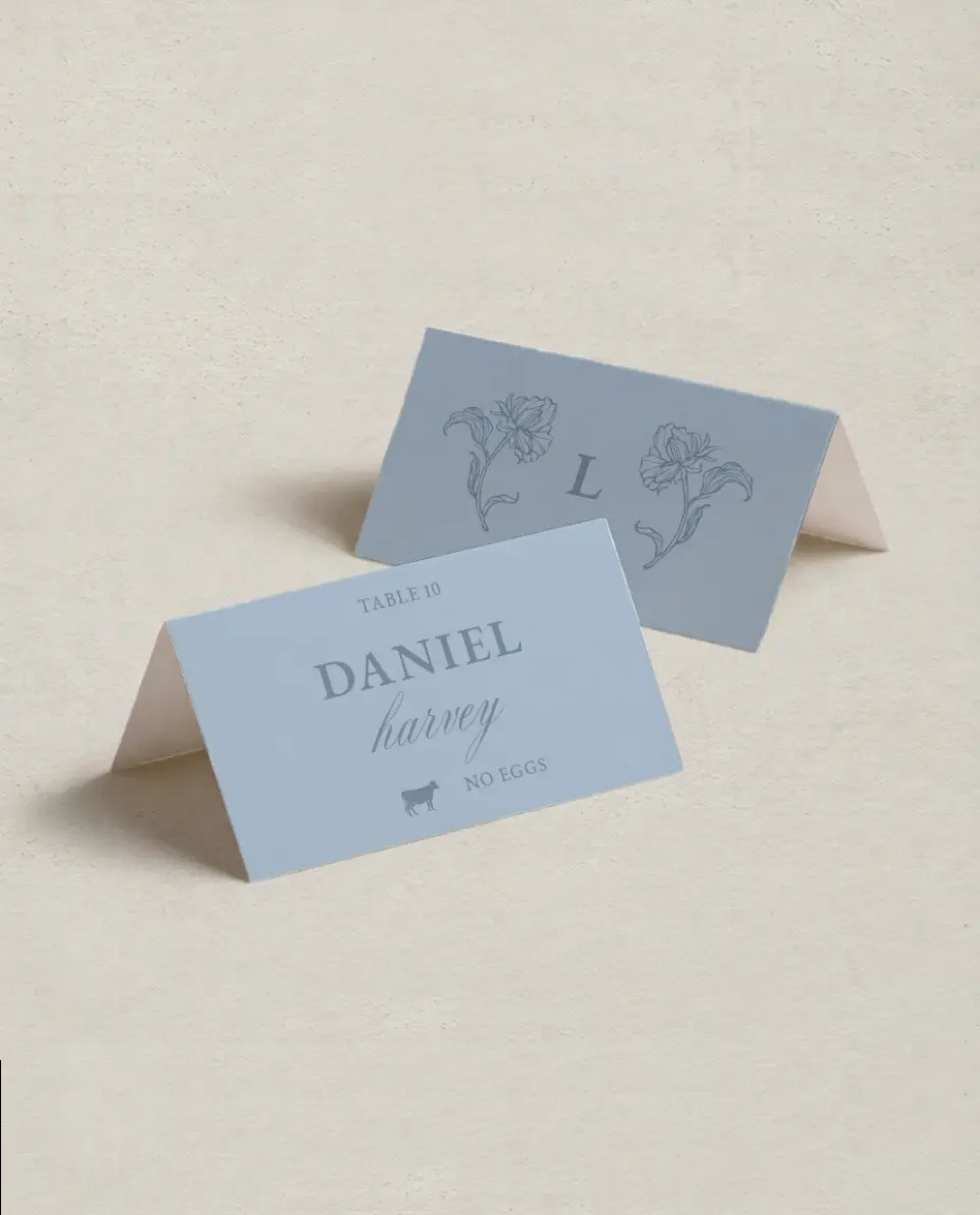 This is a 3½" x 2" Folded Wedding Place Card called Pressed Petals printed in full color on Premium Smooth paper