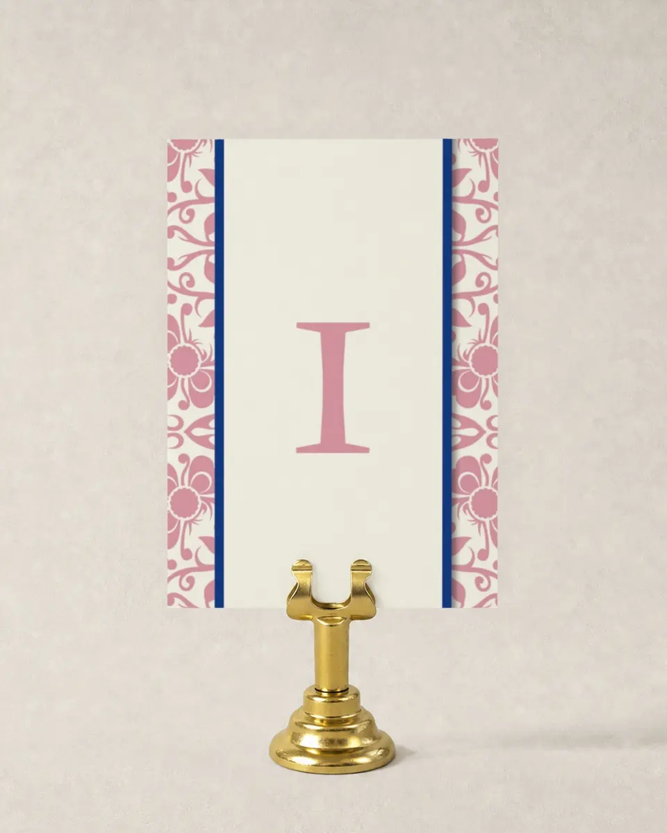 This is a 3½" x 5" Wedding Table Number called Floral Ornament printed in full color