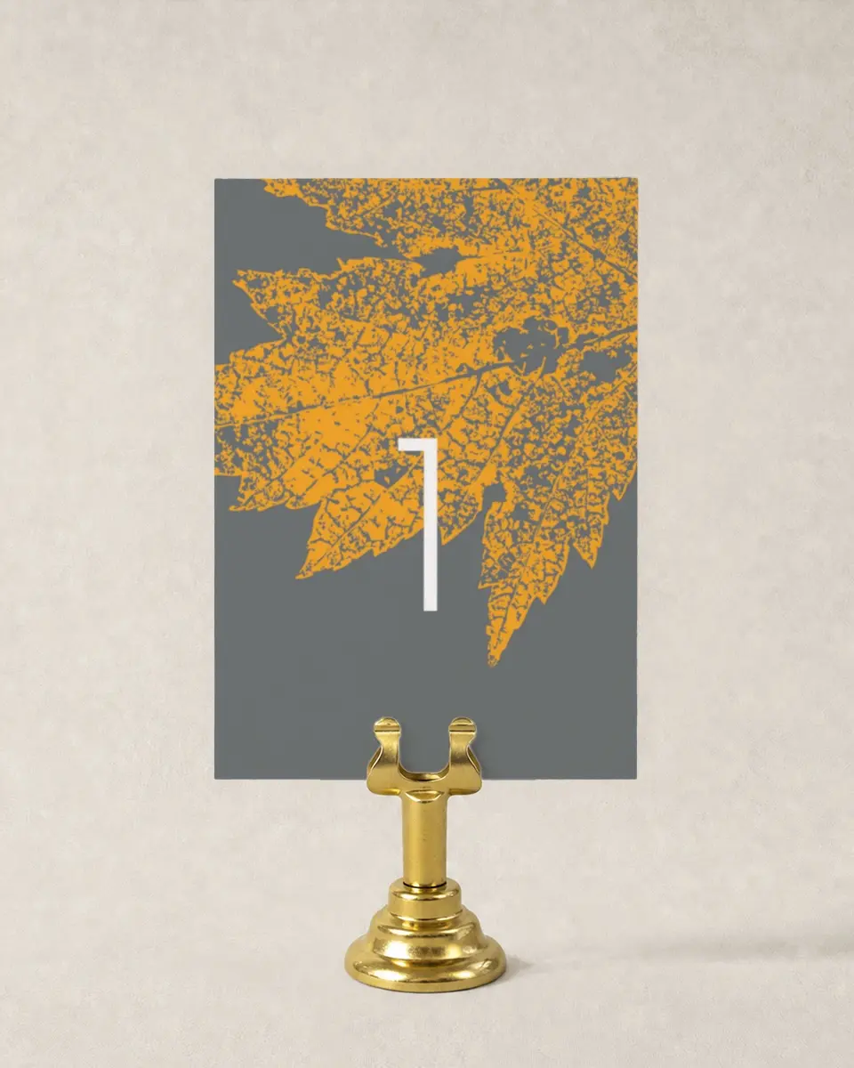 This is a 3½" x 5" Wedding Table Number called Autumn Stamp printed in full color