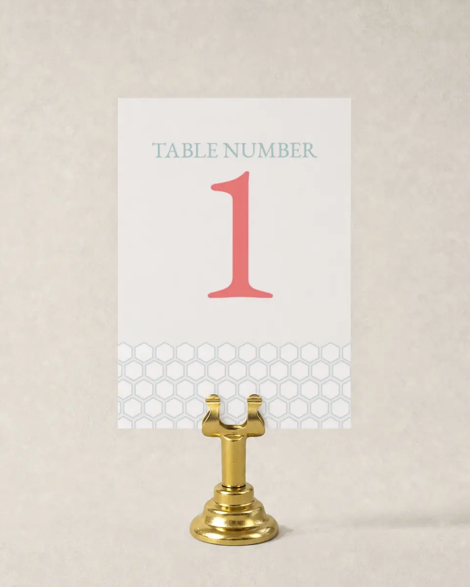 This is a 3½" x 5" Wedding Table Number called Honey Blossoms printed in full color