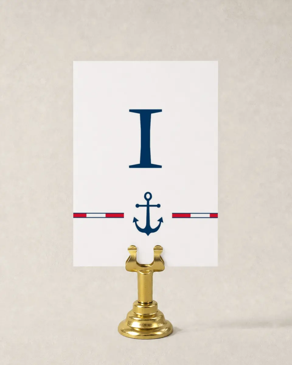This is a 3½" x 5" Wedding Table Number called Nautical Feelings printed in full color