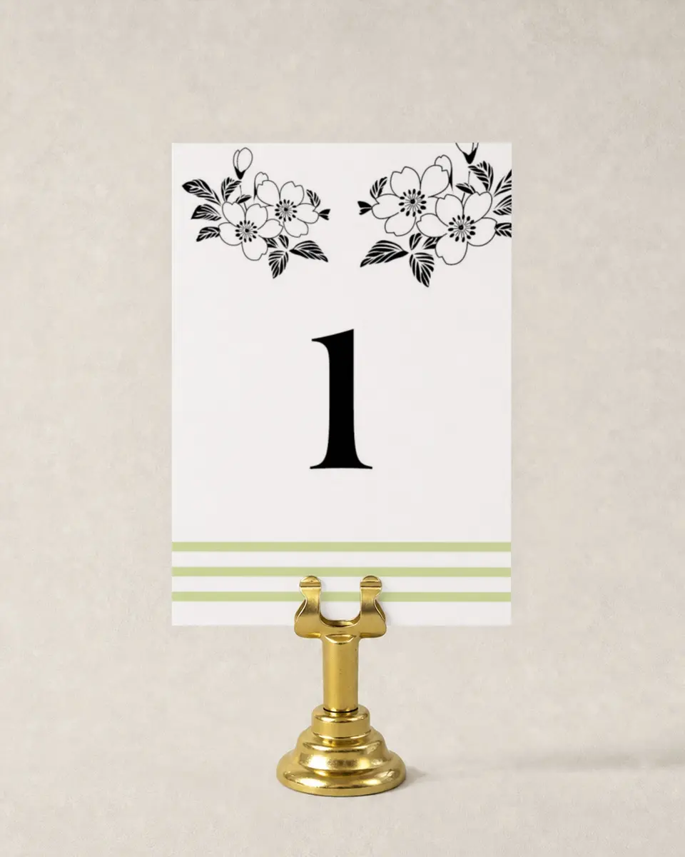 This is a 3½" x 5" Wedding Table Number called Lovely Blossoms printed in full color