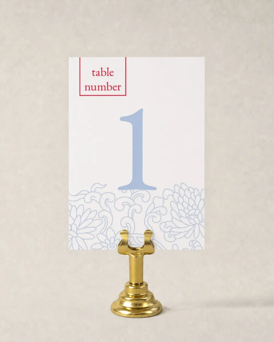 This is a 3½" x 5" Wedding Table Number called Pristine Beauty printed in full color