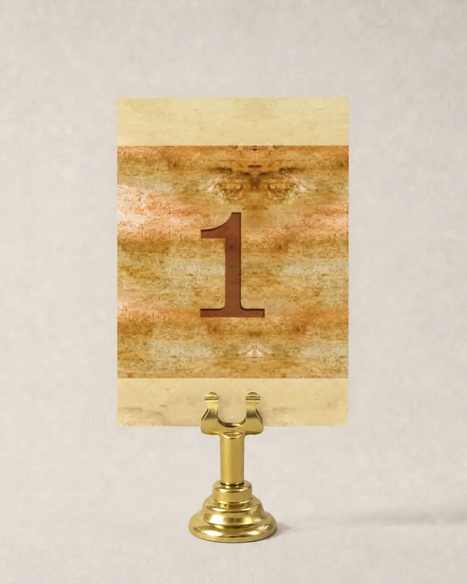This is a 3½" x 5" Wedding Table Number called Carved in Love - Autumn printed in full color