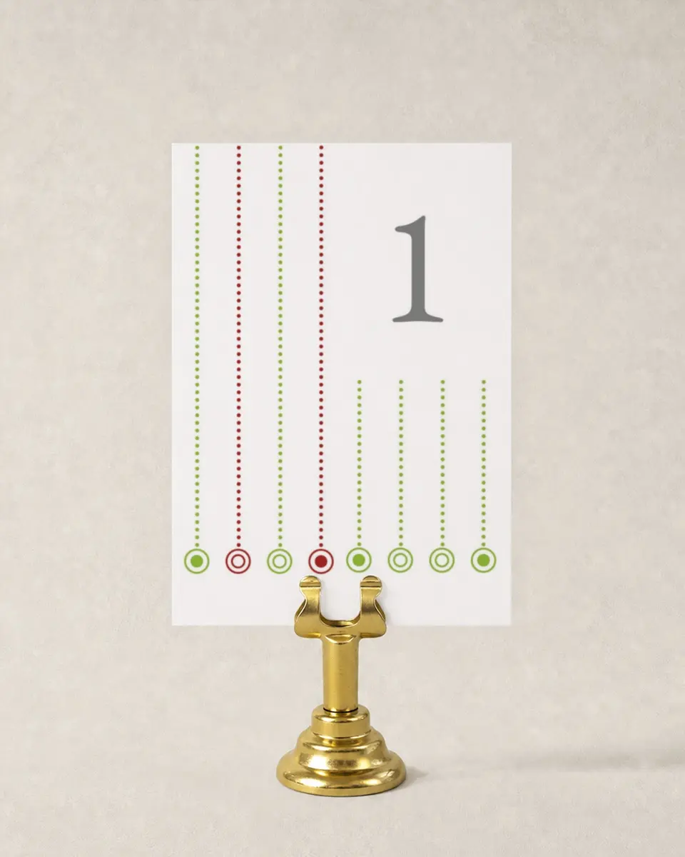 This is a 3½" x 5" Wedding Table Number called Ornament Stripe printed in full color