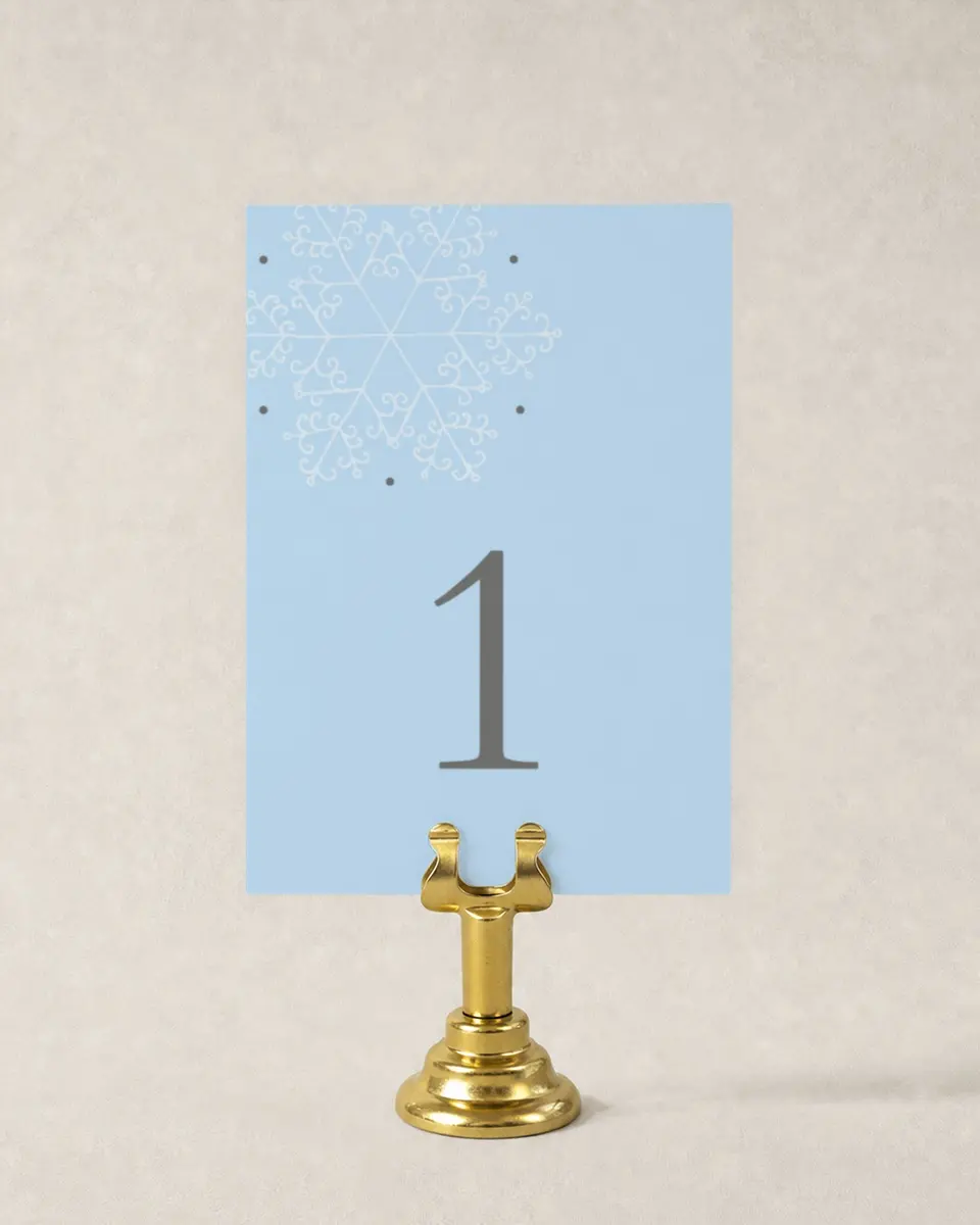 This is a 3½" x 5" Wedding Table Number called Seasonal Snowflake printed in full color