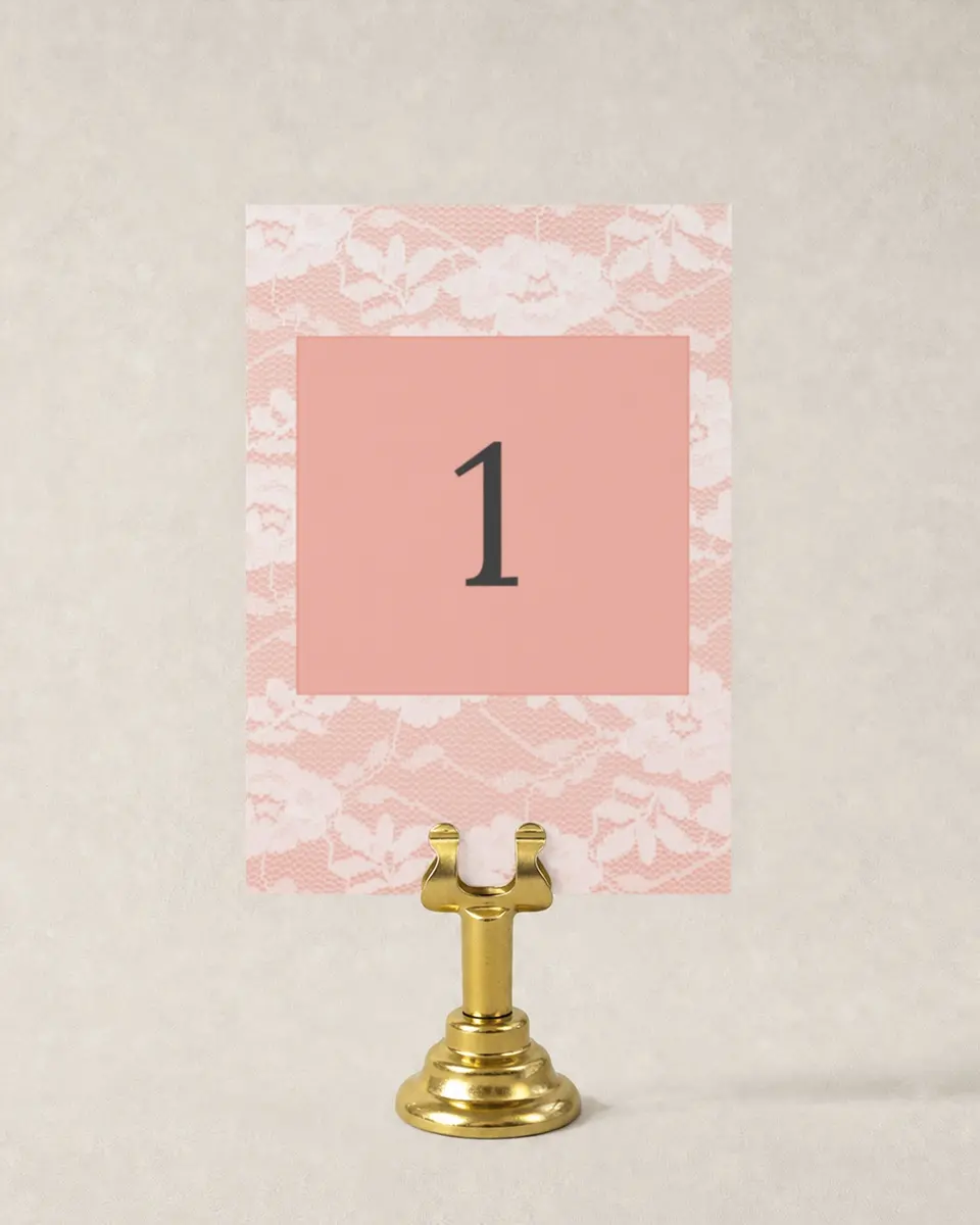 This is a 3½" x 5" Wedding Table Number called Vintage Applique printed in full color