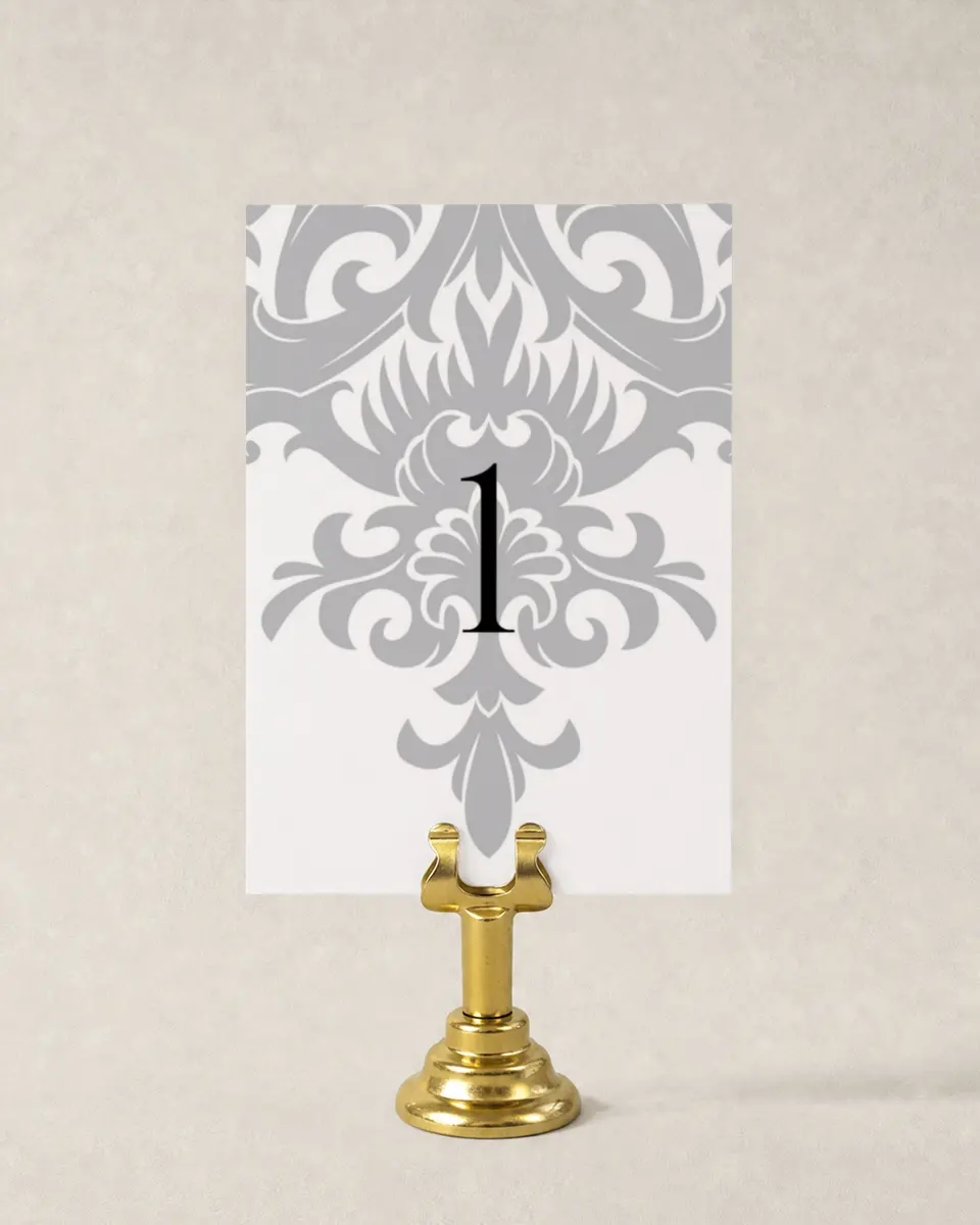 This is a 3½" x 5" Wedding Table Number called Damask Elegance printed in full color