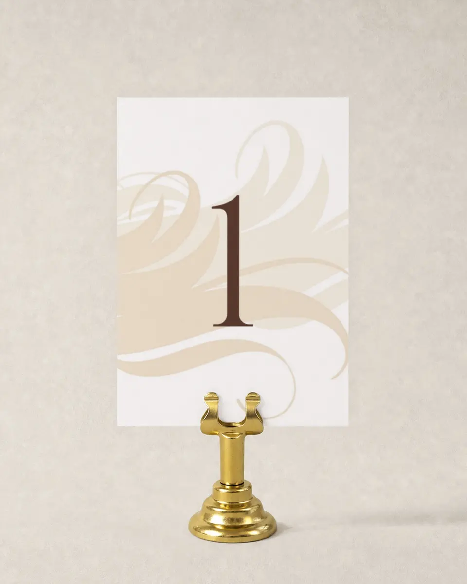 This is a 3½" x 5" Wedding Table Number called Whispering Feather printed in full color