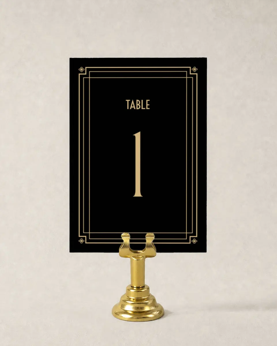 This is a 3½" x 5" Wedding Table Number called Deco Glam printed in full color