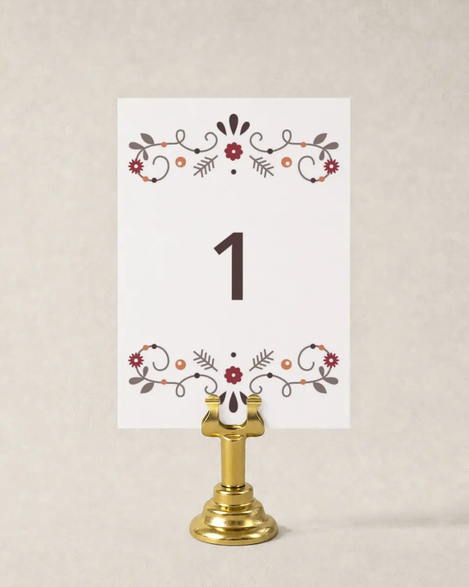 This is a 3½" x 5" Wedding Table Number called Fall Treasures printed in full color