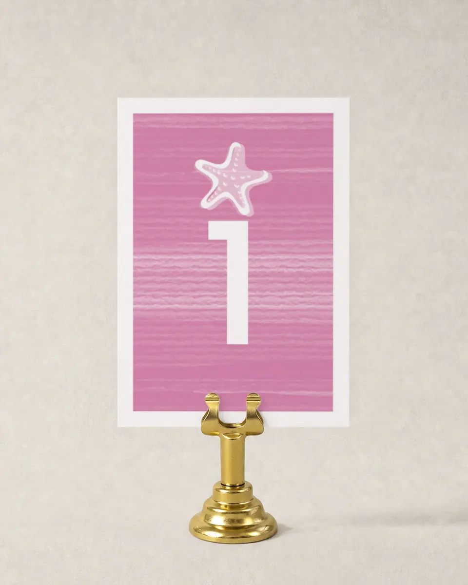 This is a 3½" x 5" Wedding Table Number called Salty Kisses printed in full color