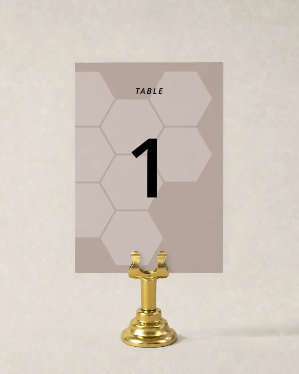 This is a 3½" x 5" Wedding Table Number called Honeycomb Sweetness printed in full color