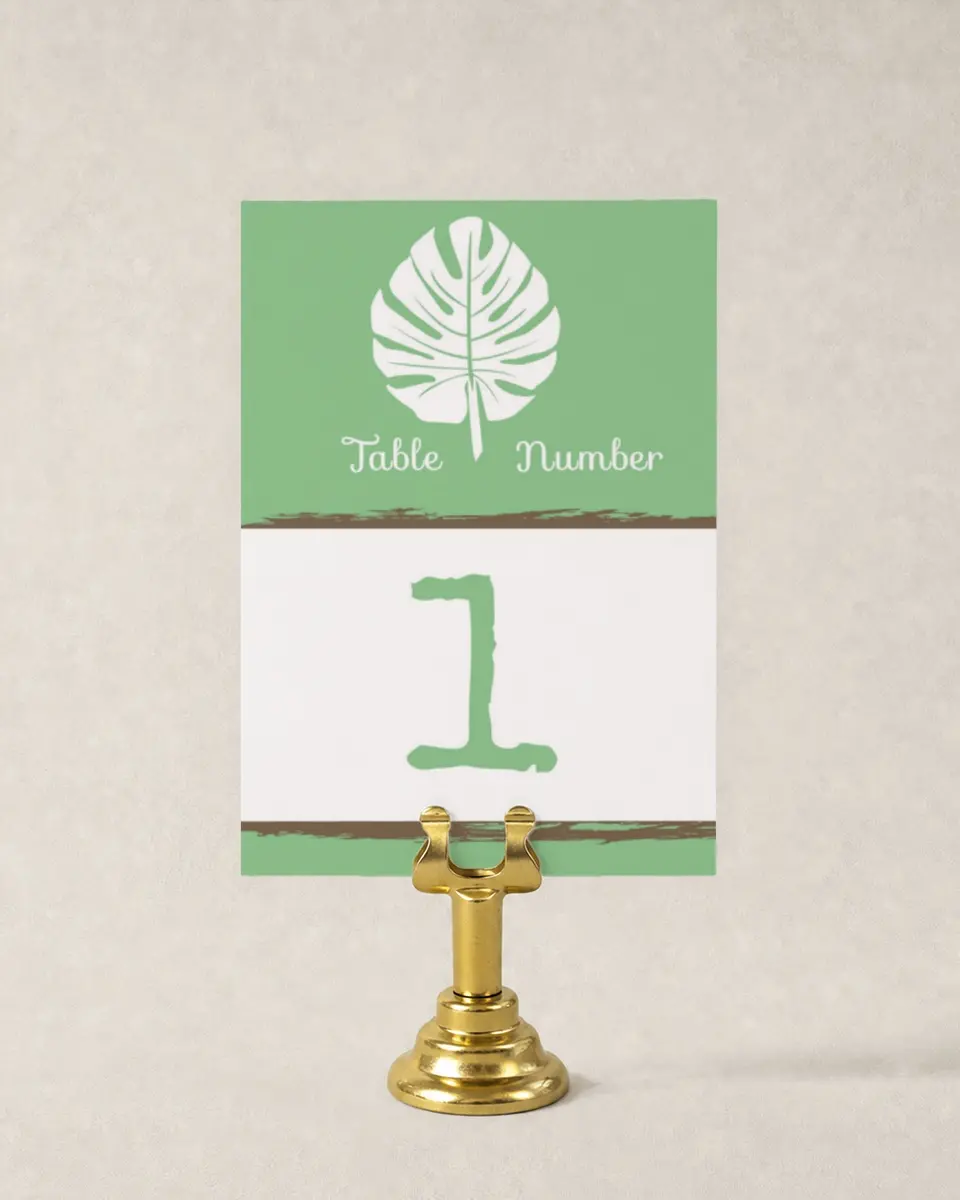 This is a 3½" x 5" Wedding Table Number called Palms in Paradise printed in full color