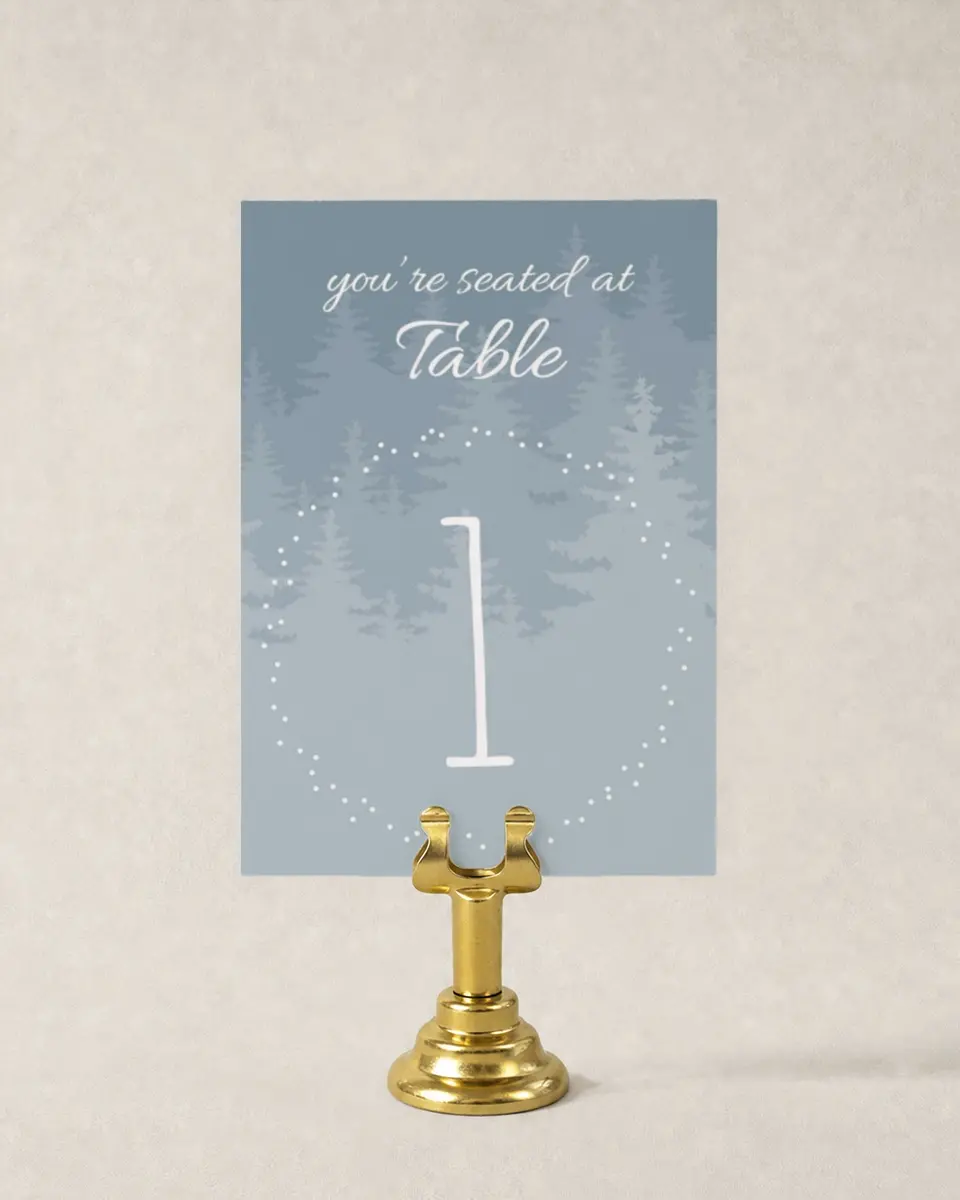 This is a 3½" x 5" Wedding Table Number called Woodland Wishes printed in full color