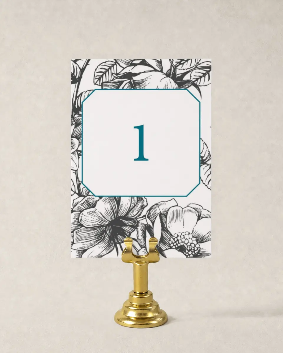 This is a 3½" x 5" Wedding Table Number called Vintage Botanicals printed in full color