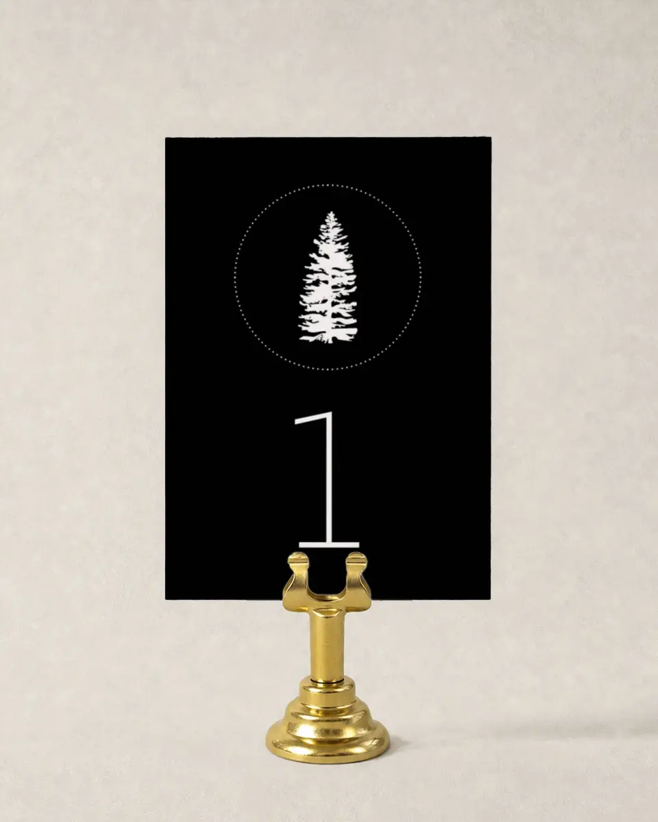 This is a 3½" x 5" Wedding Table Number called Splendid Pines printed in full color
