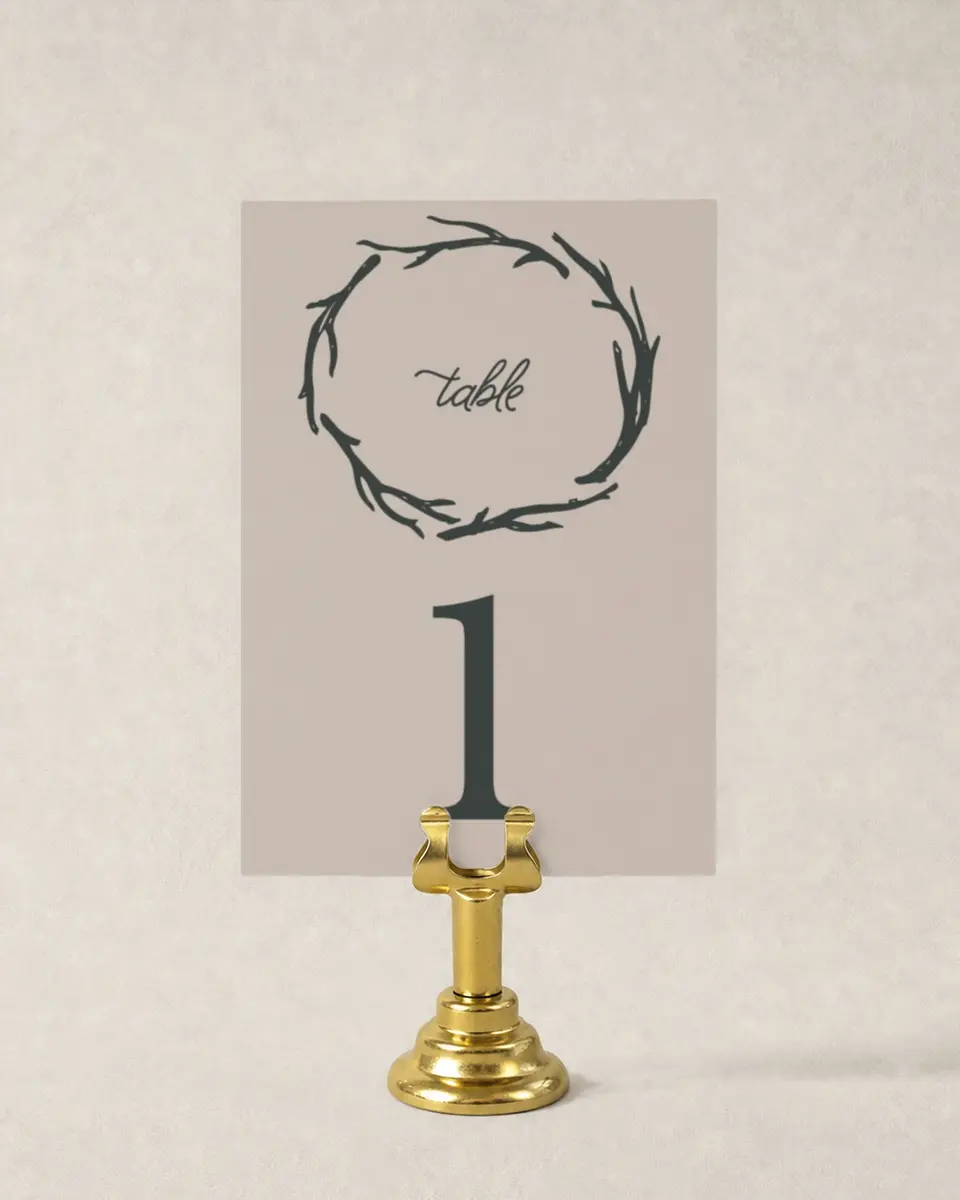 This is a 3½" x 5" Wedding Table Number called Rustic Boughs printed in full color