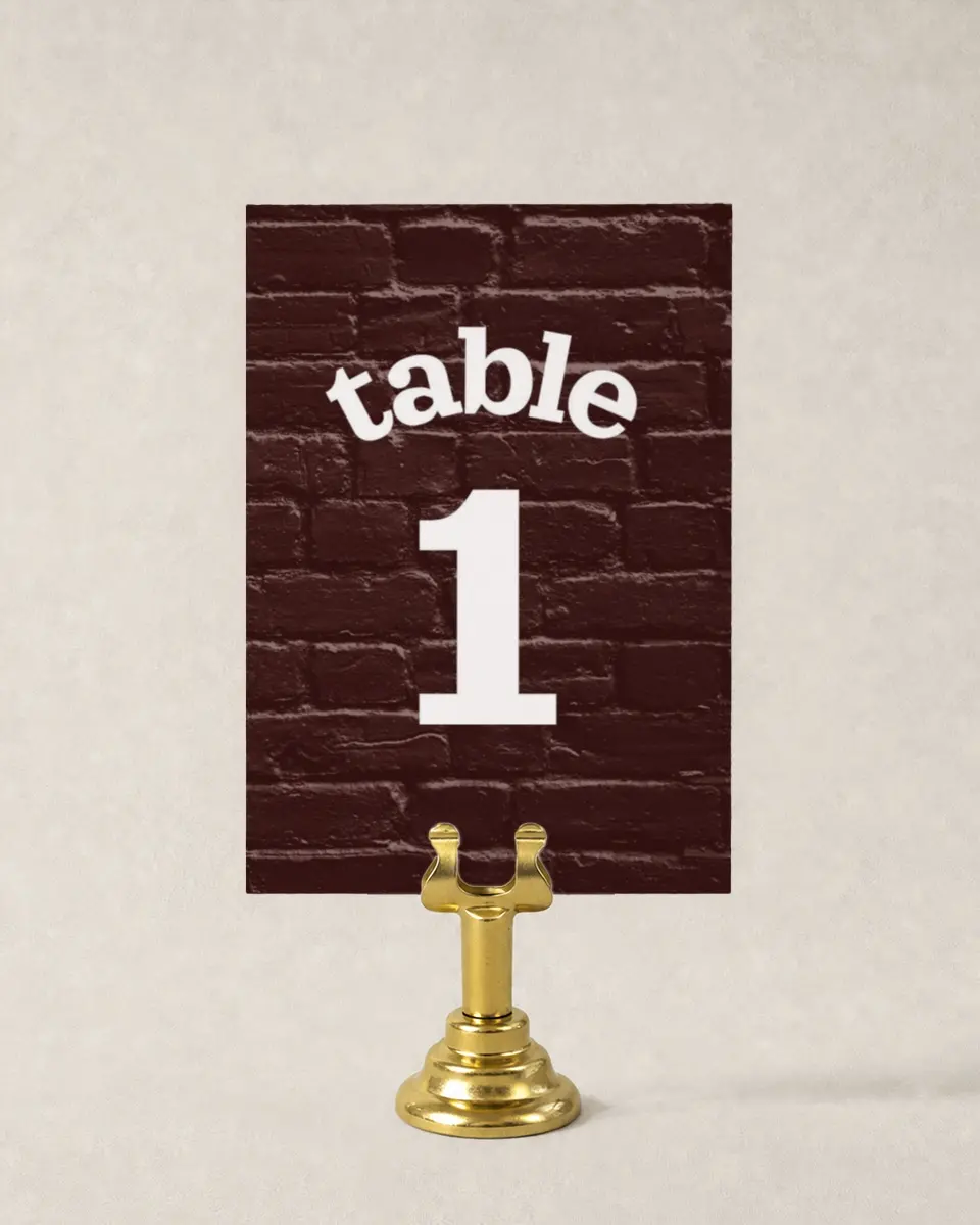 This is a 3½" x 5" Wedding Table Number called Brick Yard printed in full color
