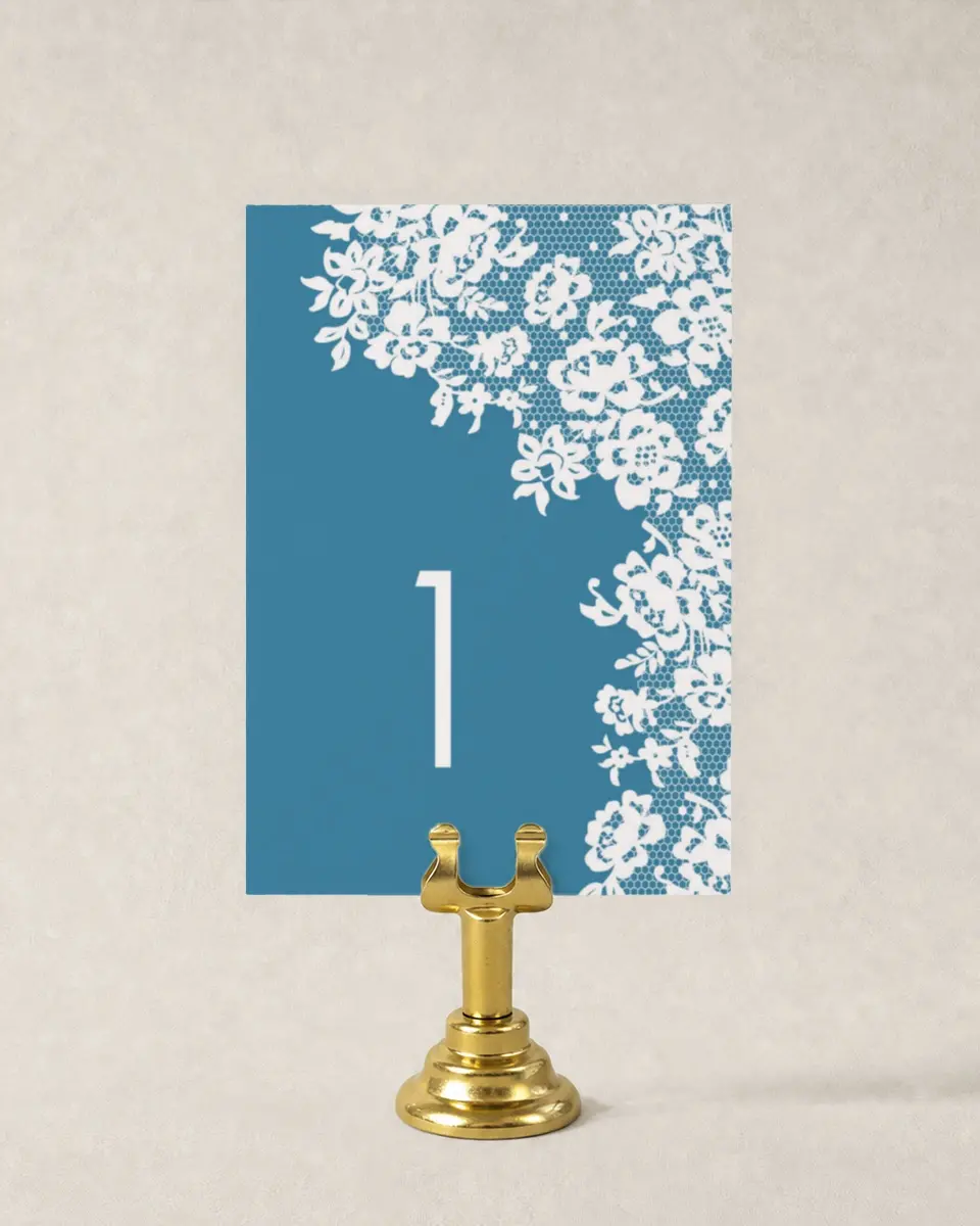 This is a 3½" x 5" Wedding Table Number called Modern Lace printed in full color