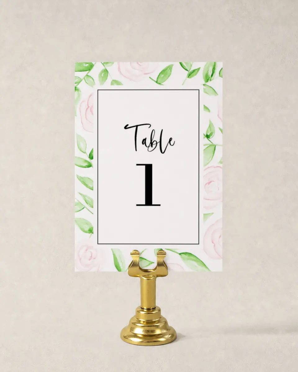 This is a 3½" x 5" Wedding Table Number called Painterly Bouquet printed in full color