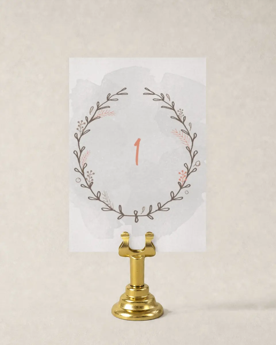 This is a 3½" x 5" Wedding Table Number called Delightful Wreath printed in full color