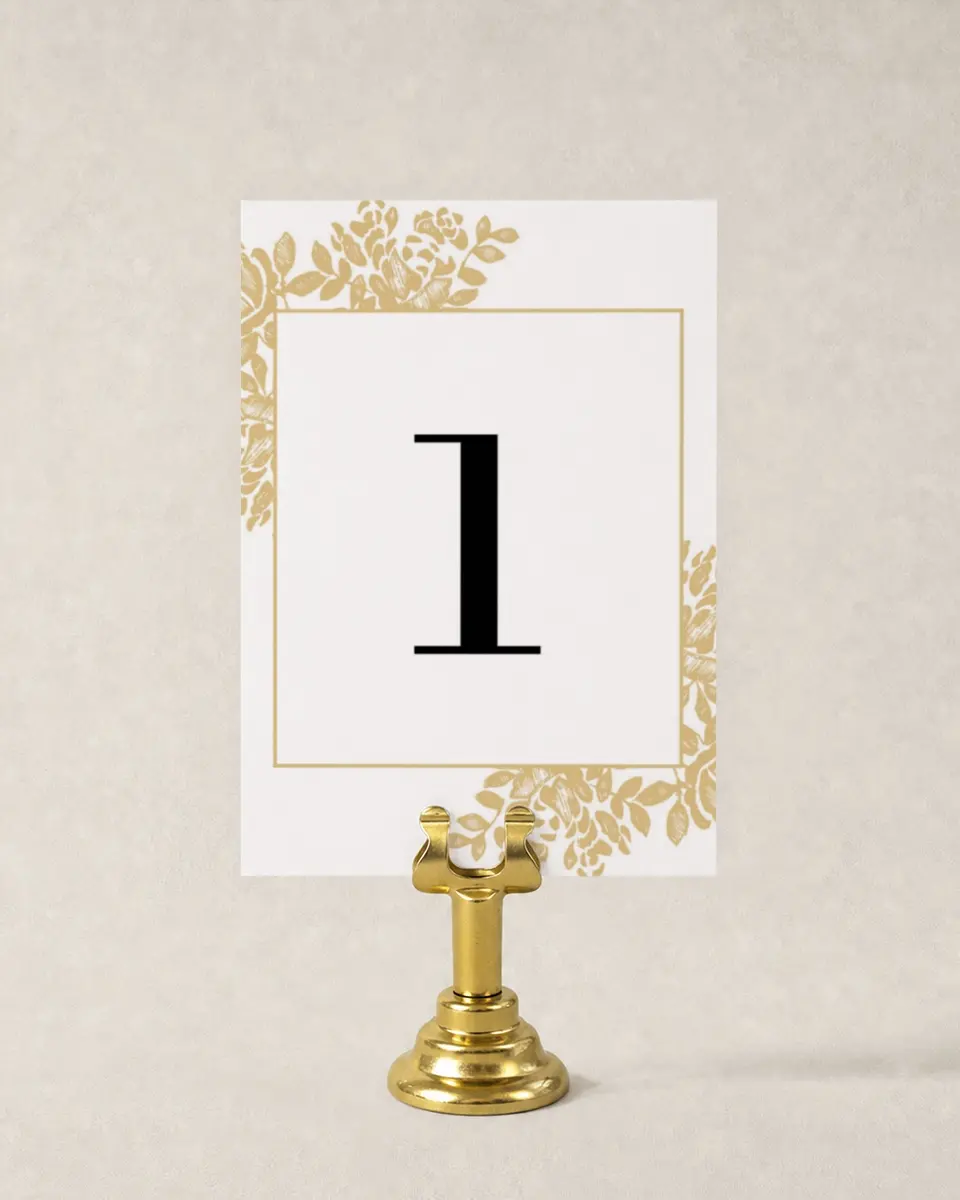 This is a 3½" x 5" Wedding Table Number called Etched Elegance printed in full color