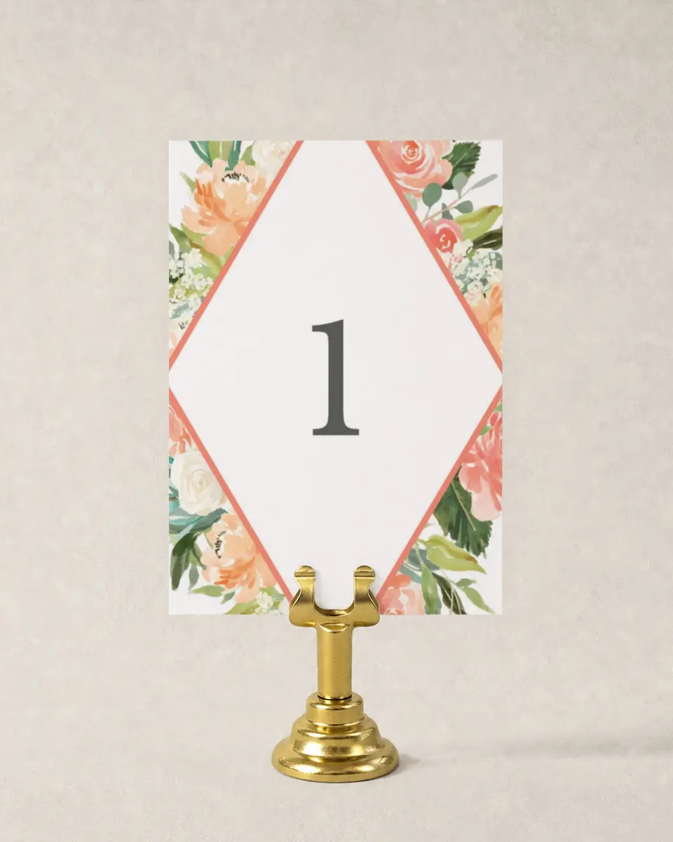 This is a 3½" x 5" Wedding Table Number called Diamond Garden printed in full color