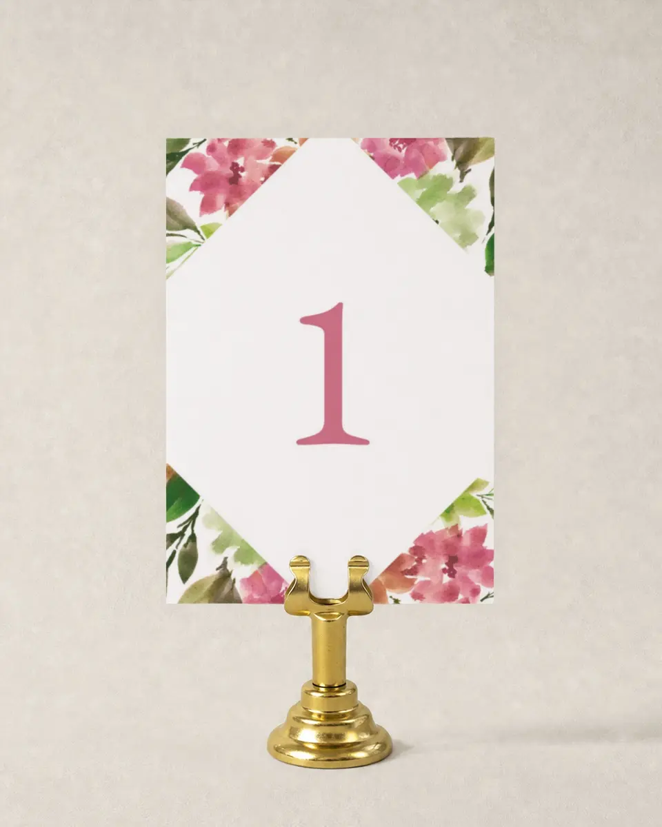 This is a 3½" x 5" Quinceanera Table Number called Blissful Bouquet printed in full color